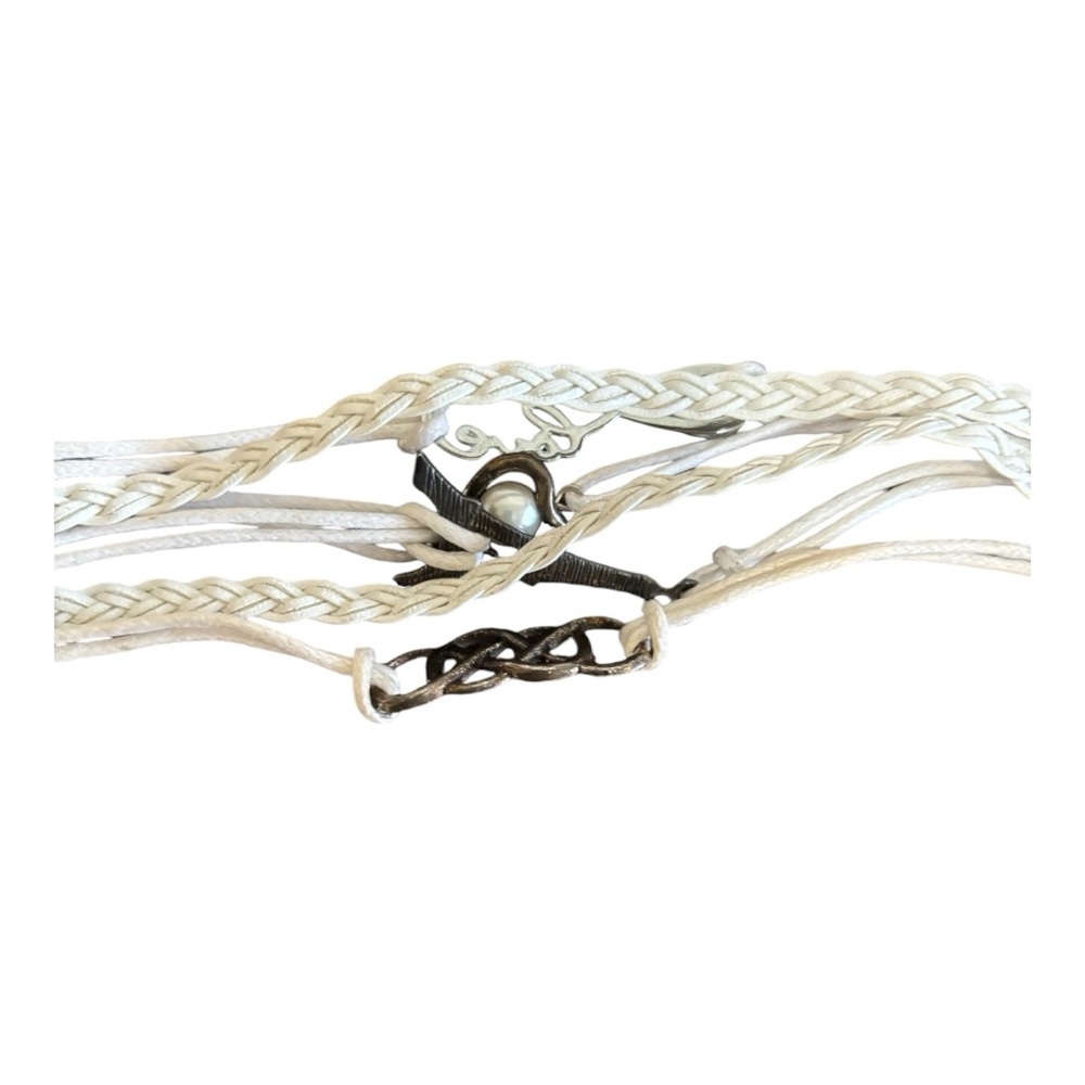 Braided/Strand 7.25"-8.75"6-in-1 Wristband with Charms Women's White/Silver-Tone - Picture 9 of 15